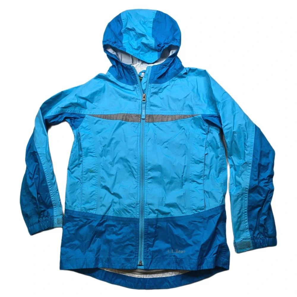 L.L.Bean Rain Jacket Kids Medium 10-12 Blue Lightweight Hooded Zip‎ Up